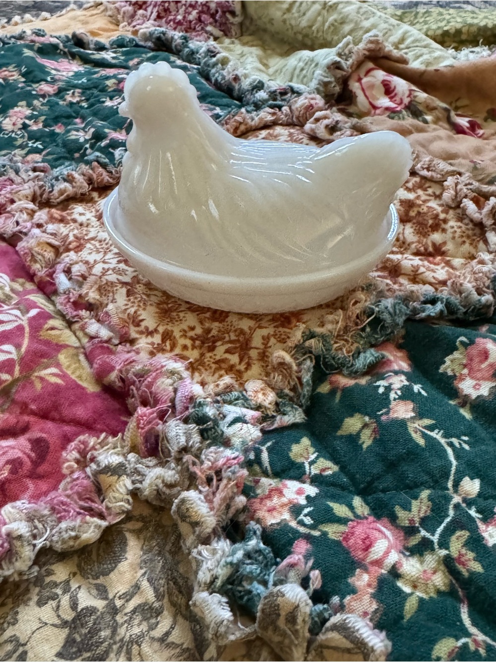 Vintage White Milk Glass Hen on Nest